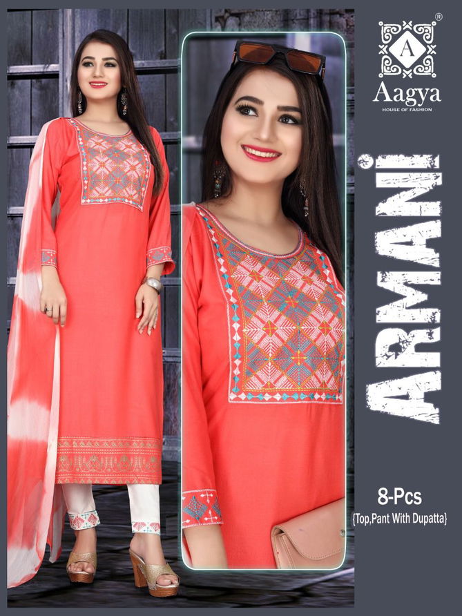 Aagya Armani Pant 1 Rayon Designer Fancy Wear Kurti Pant With Dupatta Collection